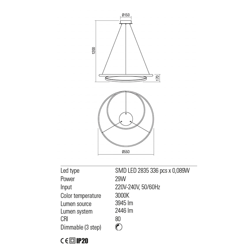 Redo 01-1794 - LED Żyrandol ściemnialny na lince TORSION LED/29W/230V śr. 55 cm brąz
