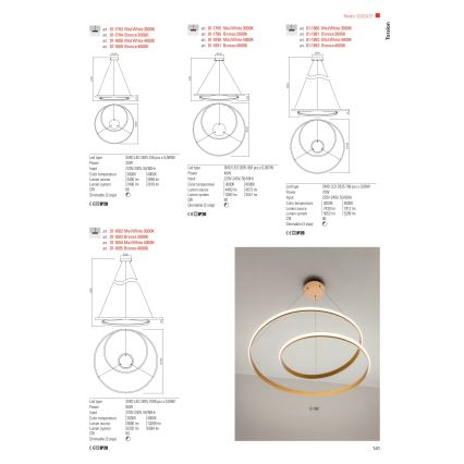 Redo 01-1796 - LED Żyrandol na lince TORSION LED/40W/230V