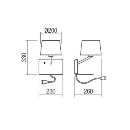 Redo 01-1807 - LED Kinkiet TOMO 1xE27/42W/230V+1xLED/3W