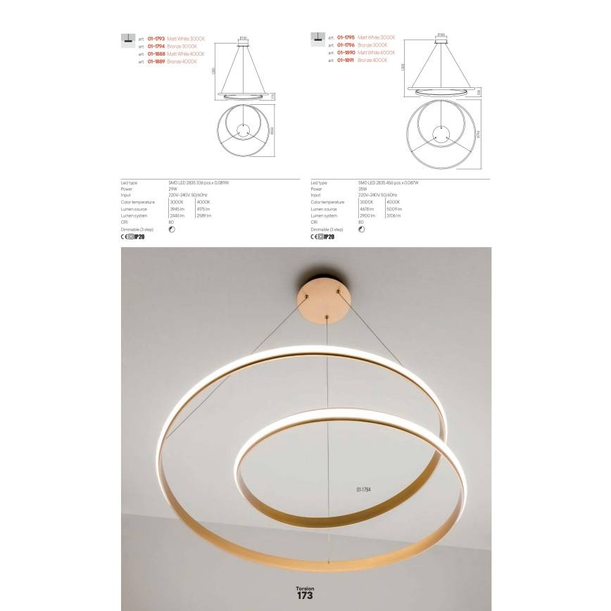 Redo 01-1889 - LED Ściemnialny żyrandol na lince TORSION LED/29W/230V 4000K śr. 55 cm brązowy