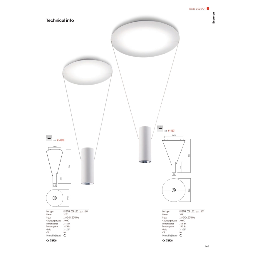 Redo 01-1970 - LED Żyrandol ściemnialny na lince ESSENCE LED/24W/230V CRI 90 3000K biały