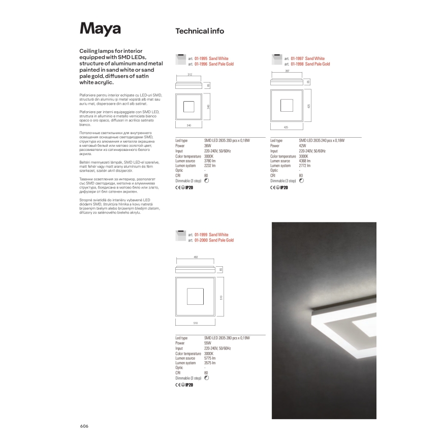 Redo 01-2004 - ściemnialna lampa sufitowa LED MAYA LED/75W/230V śr. 60 cm złota