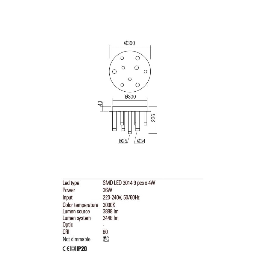 Redo 01-2042 - LED Plafon MADISON 9xLED/4W/230V chrom błyszczący/czarne/miedź