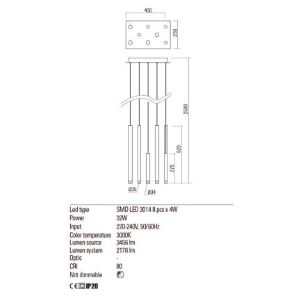 Redo 01-2046 - LED Żyrandol na lince MADISON 8xLED/4W/230V złoty