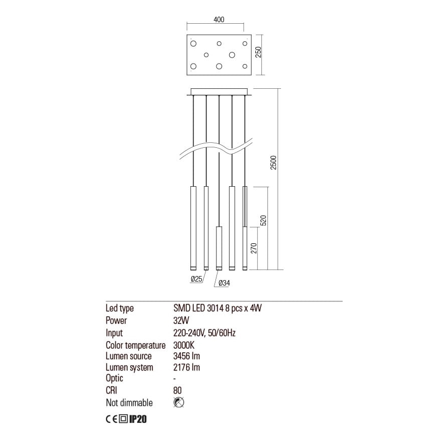 Redo 01-2049 - LED Żyrandol na lince MADISON 8xLED/4W/230V chrom błyszczący/czarne/miedź