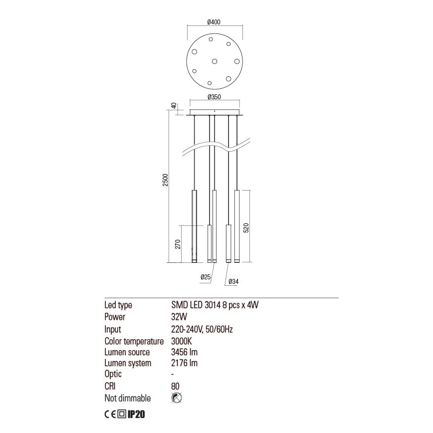 Redo 01-2053 - LED Żyrandol na lince MADISON 8xLED/4W/230V chrom błyszczący/czarne/miedź