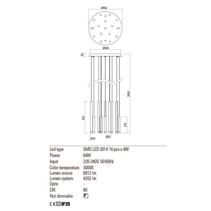 Redo 01-2058 - LED Żyrandol na lince MADISON 16xLED/4W/230V złoty