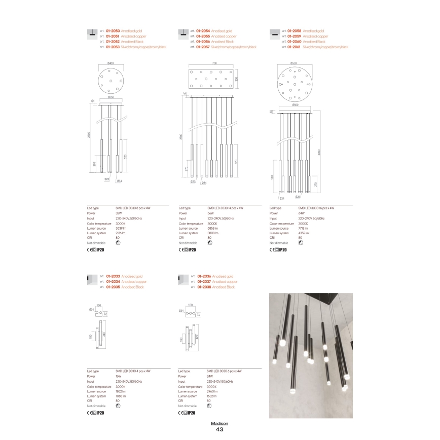 Redo 01-2061 - LED Żyrandol na lince MADISON 16xLED/4W/230V chrom błyszczący/czarne/miedź