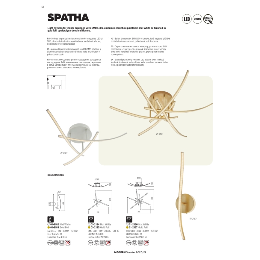 Redo 01-2184 - LED Plafon SPATHA 3xLED/6W/230V 3000K biały