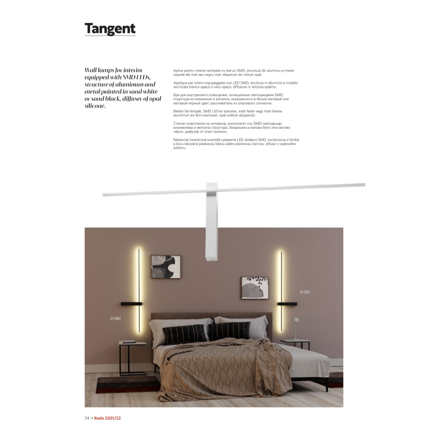 Redo 01-2201 - Kinkiet LED TANGENT LED/14W/230V czarny