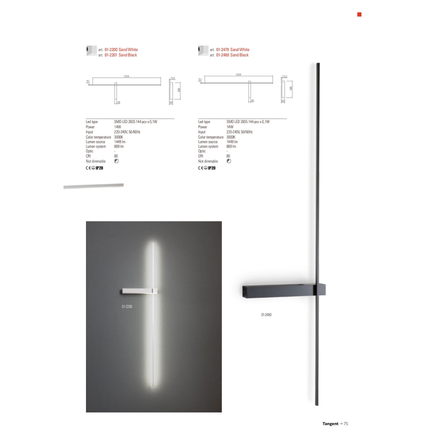 Redo 01-2201 - Kinkiet LED TANGENT LED/14W/230V czarny