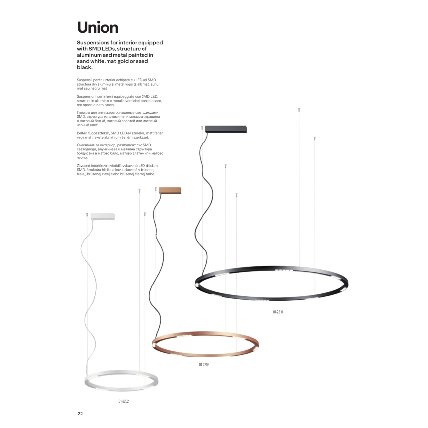 Redo 01-2205 - LED Żyrandol na lince UNION LED/50W/230V CRI 90 3000K śr. 90 cm białe