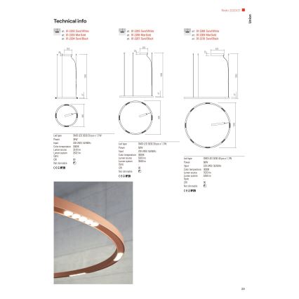 Redo 01-2205 - LED Żyrandol na lince UNION LED/50W/230V CRI 90 3000K śr. 90 cm białe