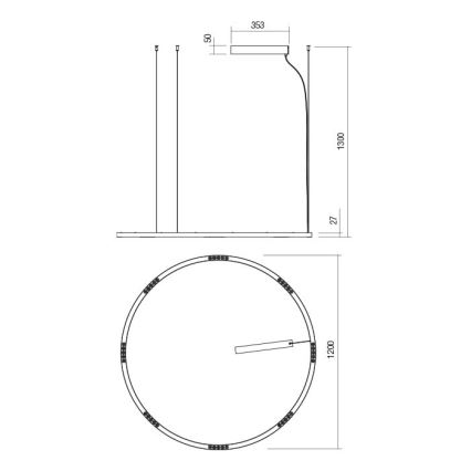 Redo 01-2209 - LED Żyrandol na lince UNION LED/68W/230V CRI 90 3000K śr. 120 cm złoty
