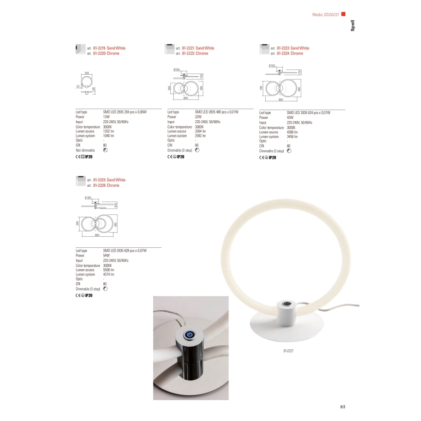 Redo 01-2223 - LED Ściemnialny żyrandol natynkowy SPELL LED/43W/230V 3000K biały