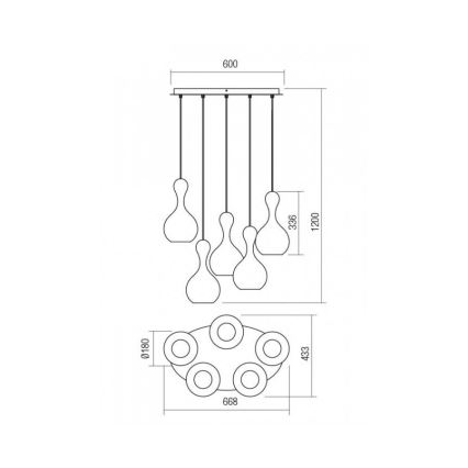 Redo 01-2263 - Żyrandol na lince LOB 5xE27/42W/230V miedź