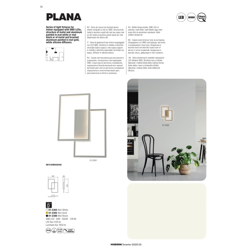 Redo 01-2314 - ściemnialna lampa LED na lince PLANA LED/60W/230V złota