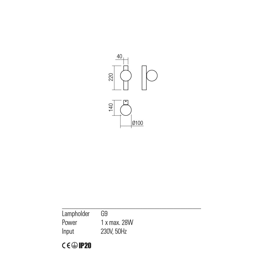 Redo 01-2373 - Kinkiet GOJI 1xG9/28W/230V czarny