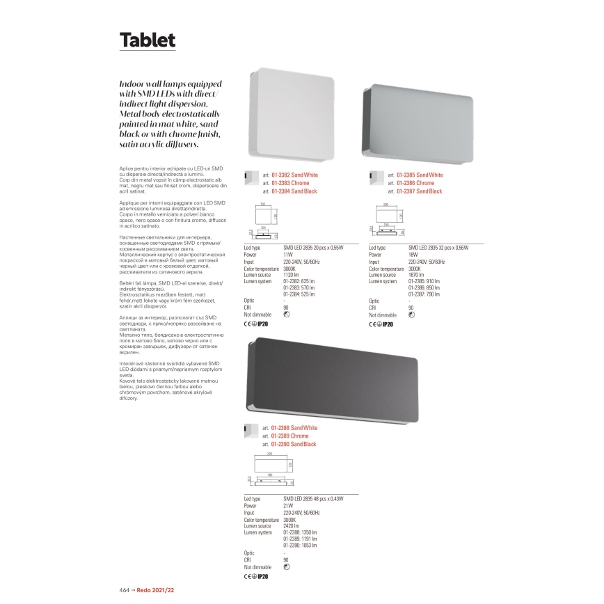 Redo 01-2384 - LED oprawa ścienna TABLET LED/11W/230V 3000K CRI 90 czarna