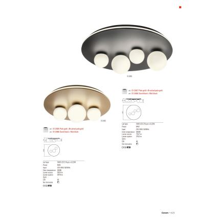 Redo 01-2466 - Lampa sufitowa LED CORUM, 48 W, 230 V, 3000 K, CRI 90, czarna