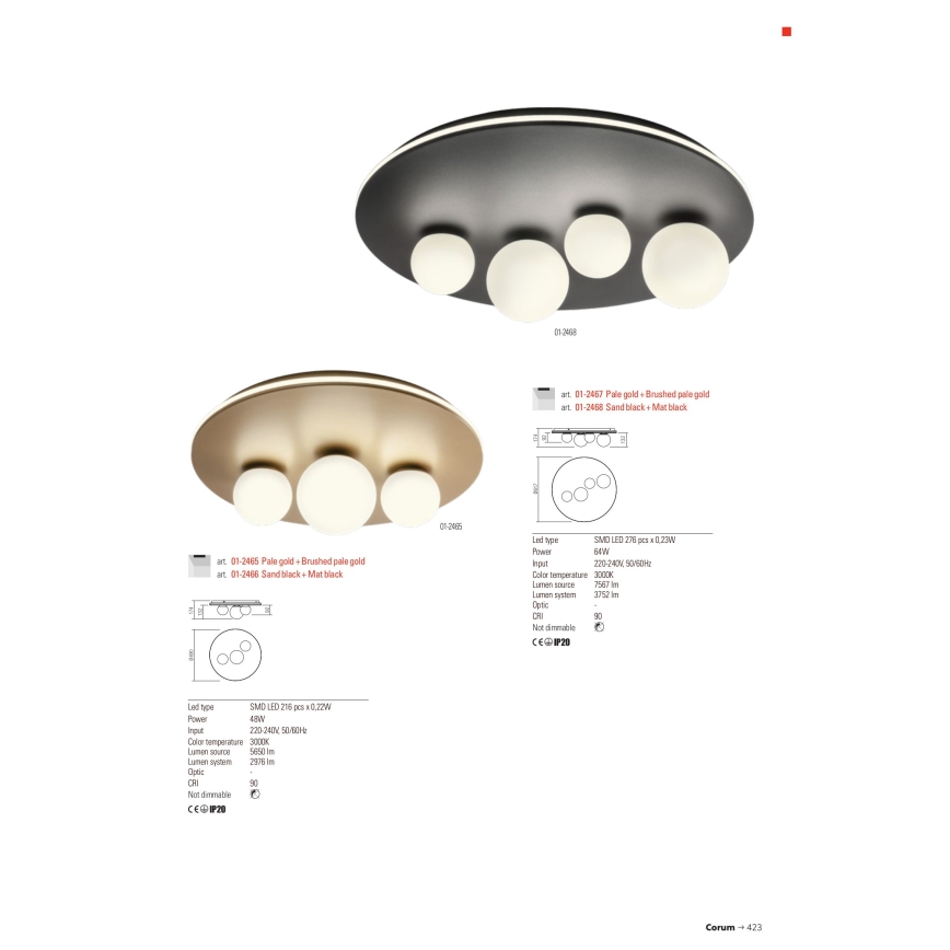 Redo 01-2466 - Lampa sufitowa LED CORUM, 48 W, 230 V, 3000 K, CRI 90, czarna
