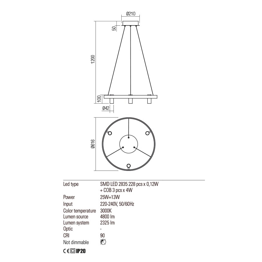 Redo 01-2490 - LED Żyrandol na lince SUMMIT LED/38W/230V CRI 90 śr. 61,6 cm złoty