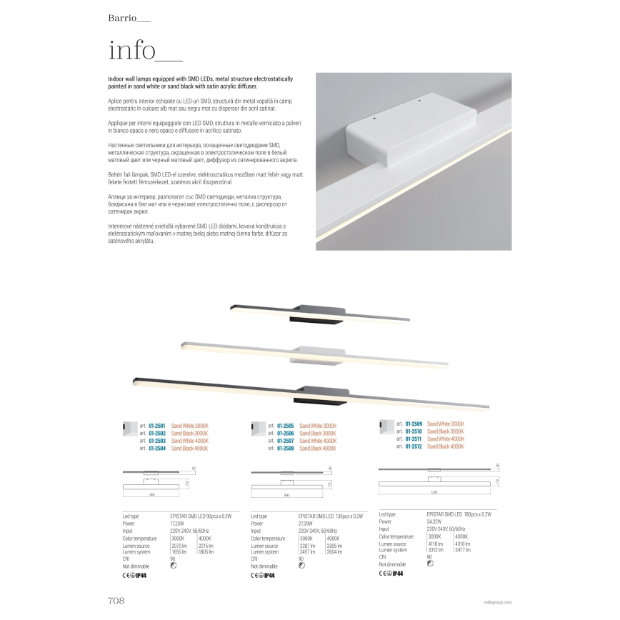 Redo 01-2511 - LED Łazienkowe oświetlenie lustra BARRIO LED/34,32W/230V 120 cm CRI 90 IP44 biały