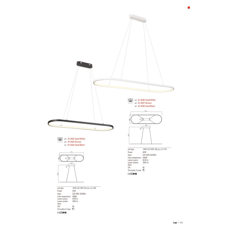 Redo 01-2523 - LED Żyrandol ściemnialny na lince LAP LED/32W/230V CRI 90 biały