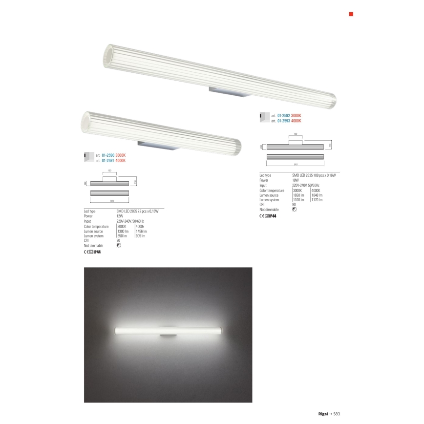 Redo 01-2593 - LED oświetlenie lustra łazienkowego RIGAL LED/18W/230V 91 cm CRI 90 IP44 chrom błyszczący/biały