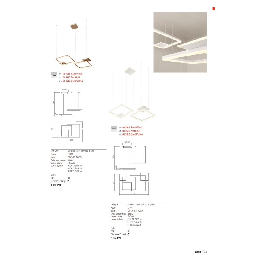 Redo 01-2614 - LED ściemnialna lampa wisząca na przewodzie SIGUA LED/137W/230V CRI 90 biała