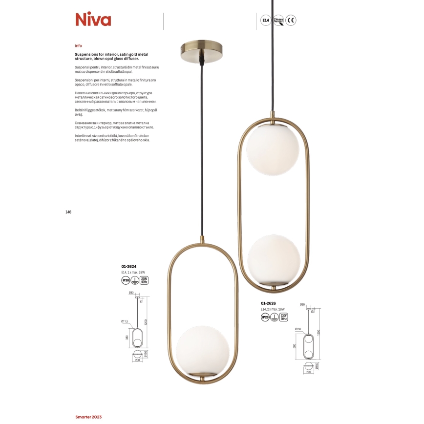 Redo 01-2624 - Żyrandol na lince NIVA 1xE14/28W/230V
