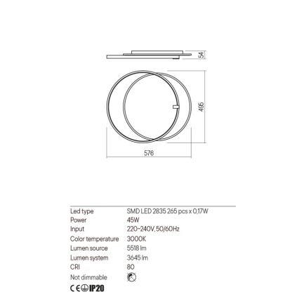 Redo 01-2660 - LED Plafon ARP LED/45W/230V czarny