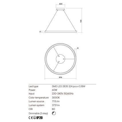 Redo 01-2677 - LED Żyrandol ściemnialny na lince ICONIC LED/60W/230V śr. 78 cm czarne