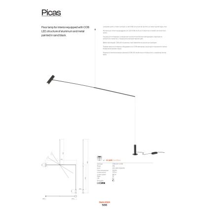 Redo 01-2695 - LED Lampa podłogowa ściemnialna PICAS LED/12W/230V czarna