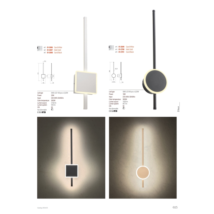 Redo 01-2701 - LED Kinkiet DIAZ LED/18W/230V CRI 90 czarny