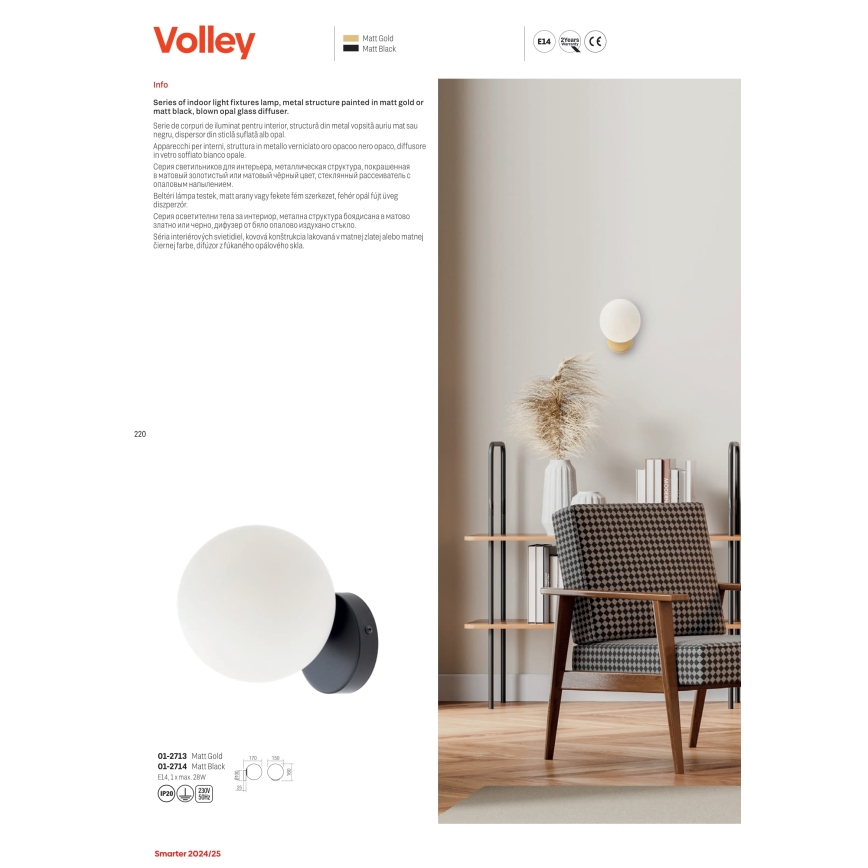 Redo 01-2714 - Kinkiet VOLLEY 1xE14/28W/230V czarne