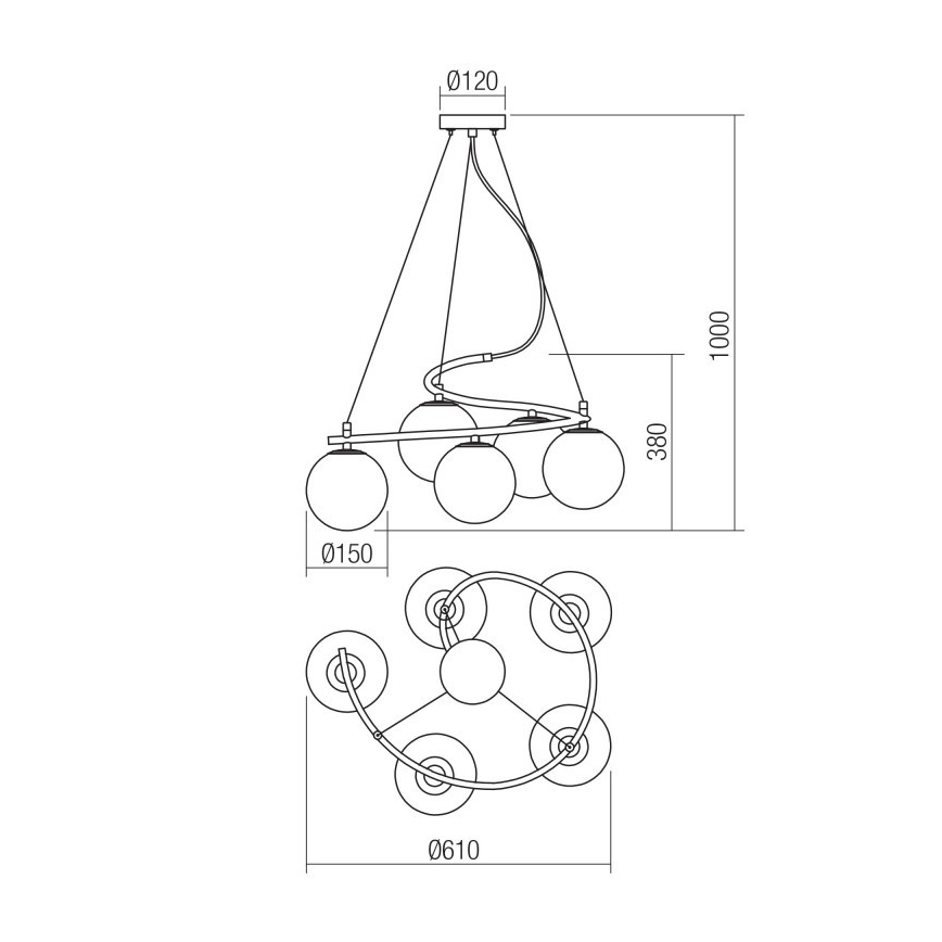 Redo 01-2720 - Żyrandol na lince VOLLEY 5xE14/28W/230V czarne