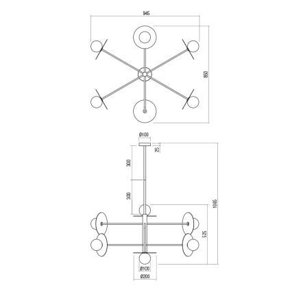 Redo 01-2734 - Żyrandol na drążku PLATO 6xG9/10W/230V czarne