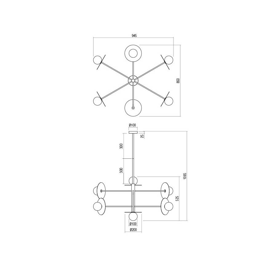 Redo 01-2734 - Żyrandol na drążku PLATO 6xG9/10W/230V czarne