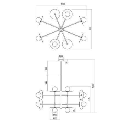 Redo 01-2735 - Żyrandol na pręcie PLATO 8xG9/10W/230V złoty