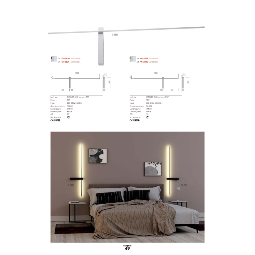 Redo 01-2744 - Kinkiet LED TANGENT LED/13W/230V CRI 90 biały
