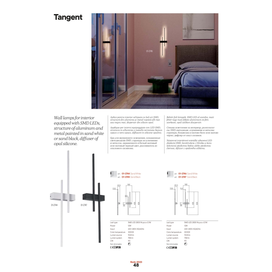 Redo 01-2746 - Kinkiet LED TANGENT LED/13W/230V 3000K 63,4 cm CRI 90 biały