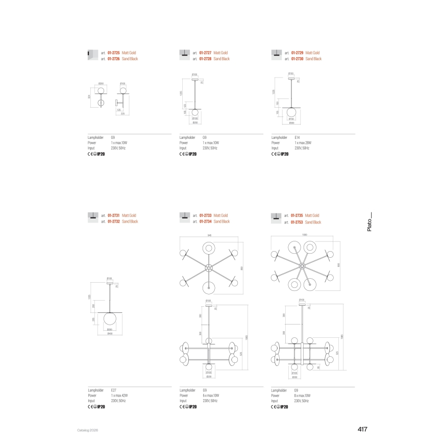Redo 01-2753 - Żyrandol na pręcie PLATO 8xG9/10W/230V czarny