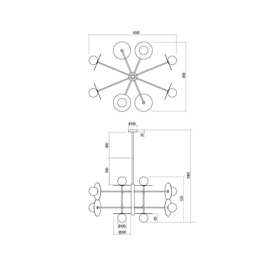 Redo 01-2753 - Żyrandol na pręcie PLATO 8xG9/10W/230V czarny