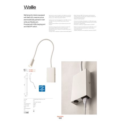 Redo 01-2755 - LED Kinkiet WALLIE LED/3W/230V USB CRI 90 czarny