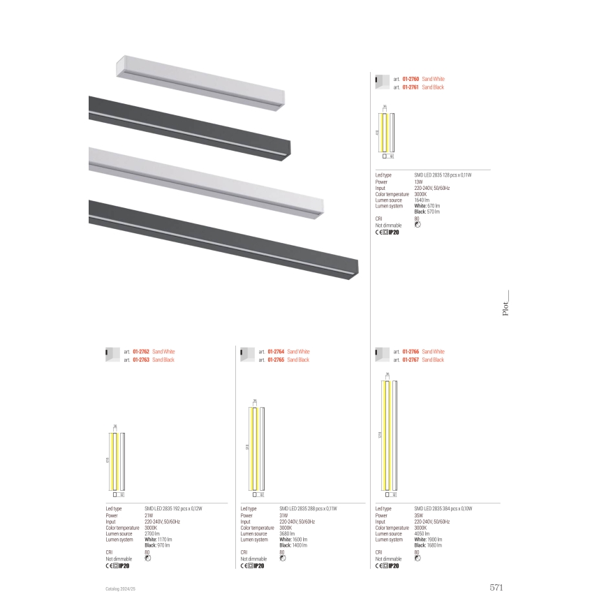 Redo 01-2764 - Oprawa ścienna PLOT LED/31W/230V 90 cm biała
