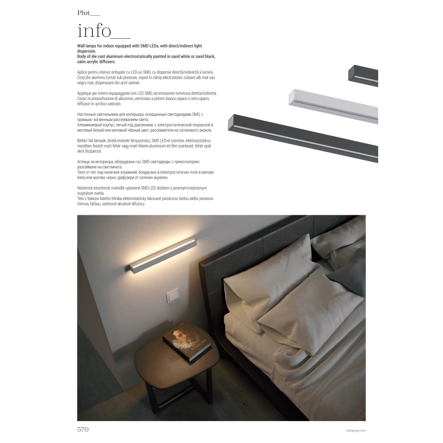 Redo 01-2765 - Kinkiet LED PLOT LED/31W/230V 90 cm czarny