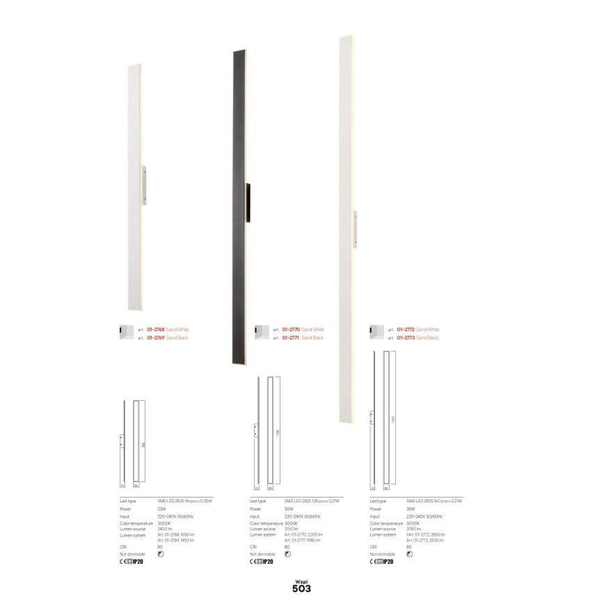 Redo 01-2770 - Kinkiet ścienny WAPI LED/30W/230V 119 cm biały