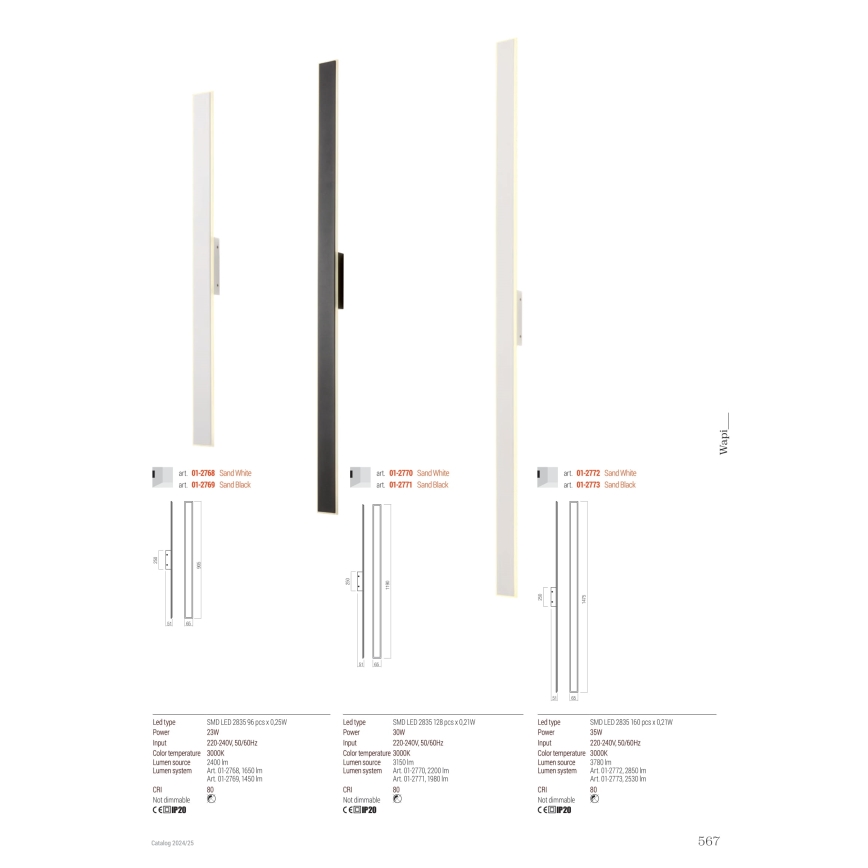 Redo 01-2771 - LED Kinkiet WAPI LED/30W/230V 119 cm czarne