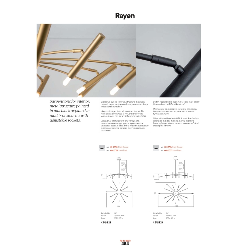 Redo 01-2776 - Żyrandol RAYEN 16xG9/10W/230V brąz